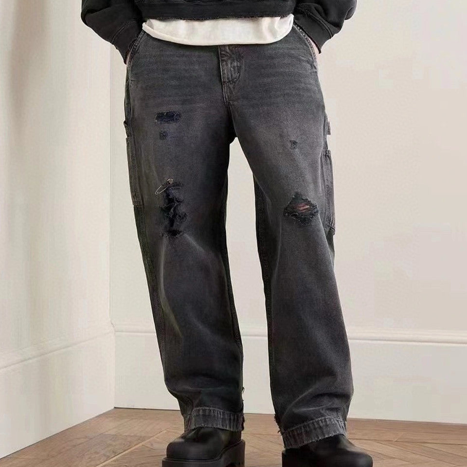 Enfants Riches Deprimes Men's Women's Four Seasons Solid Color Zipper Mid Waist Fitted Washed Workwear Jeans Long Pants Ngvp #7988