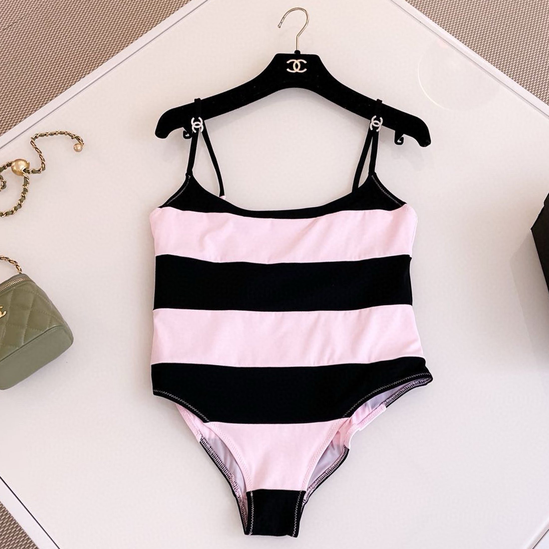 Women's Spring And Summer Two-color Striped Camisole One-piece Swimsuit Elegant Retro Fashion Top Ngvp #9112