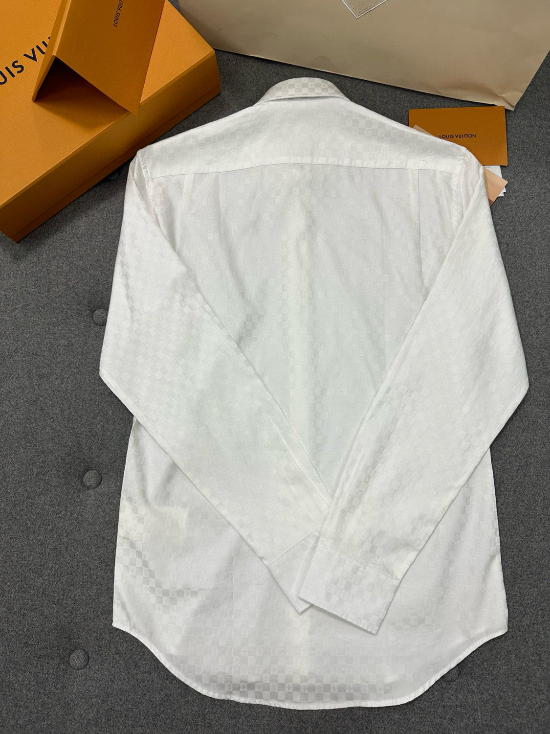 Men's DNA Collar Regular Spring and Autumn White Buttoned Lapel Checkerboard Print Long Sleeve Shirt #98172