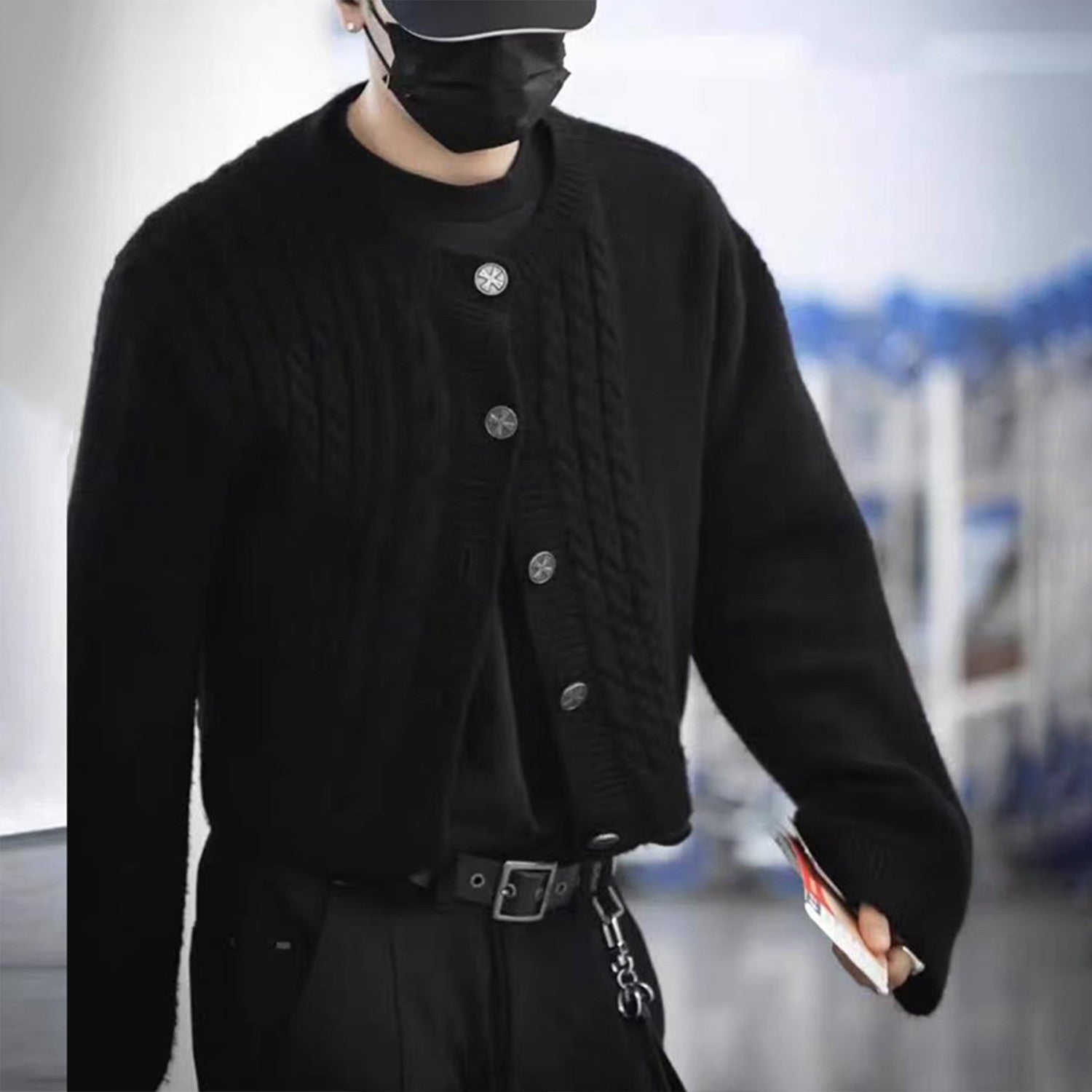 Enfants Riches Deprimes Men's Autumn/winter Black Jacquard Knit Cardigan High-street Fashion Casual Single-breasted Button-front Sweater Ngvp #2617