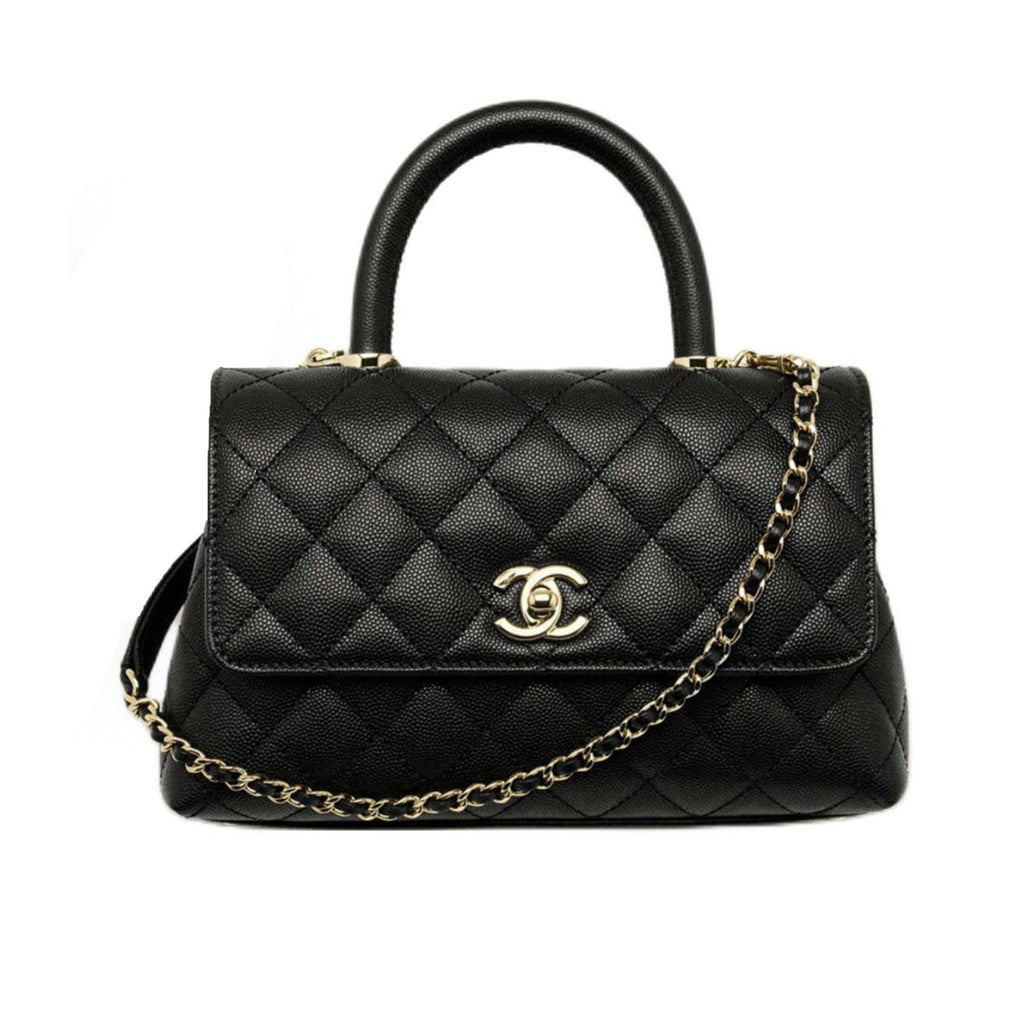 COCO Handle 16 Classic Logo Black Gold Leather Caviar Chain Shoulder Crossbody Mini Small Medium Women's Spring Summer Black Bag Bags #81386
