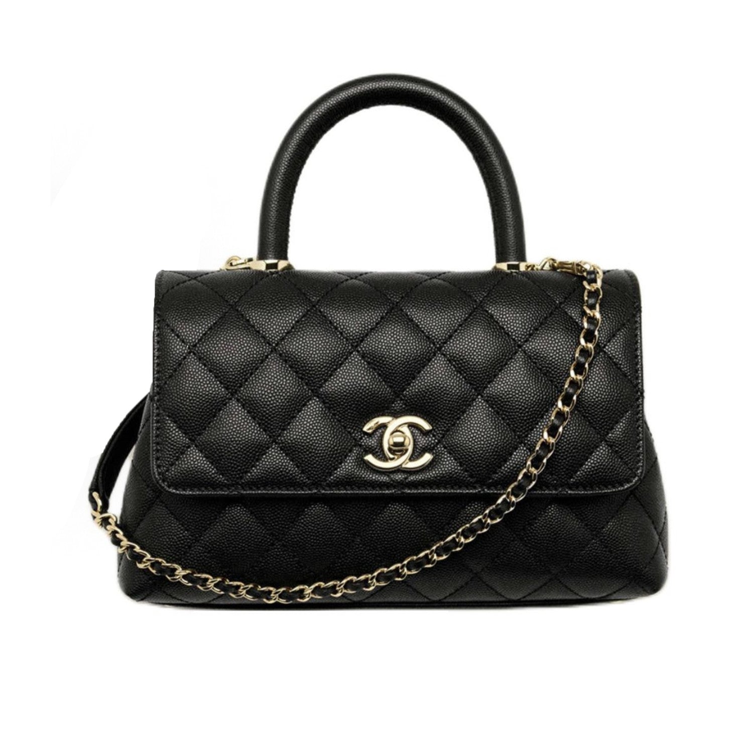 COCO Handle 16 Classic Logo Black Gold Leather Caviar Chain Shoulder Crossbody Mini Small Medium Women's Spring Summer Black Bag Bags #81386