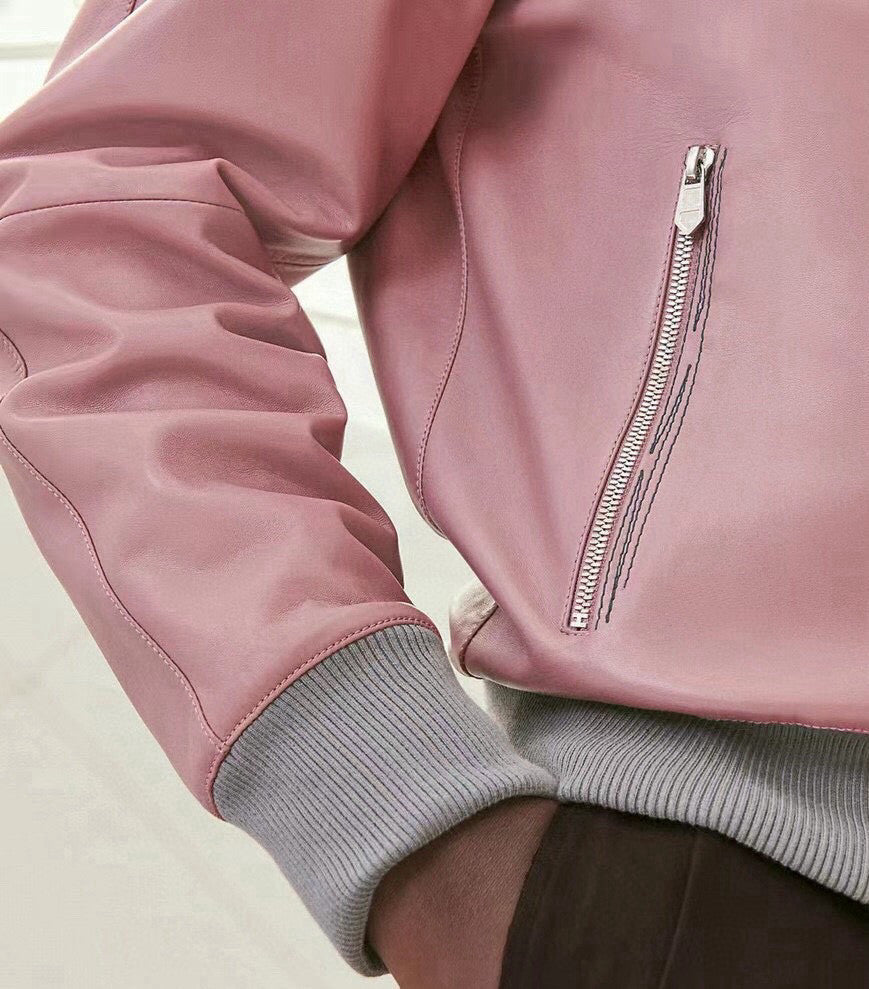 Men's Autumn And Winter Solid Color Baseball Clothing Leather Jacket Vintage Casual Sheepskin Leather Jacket #71519