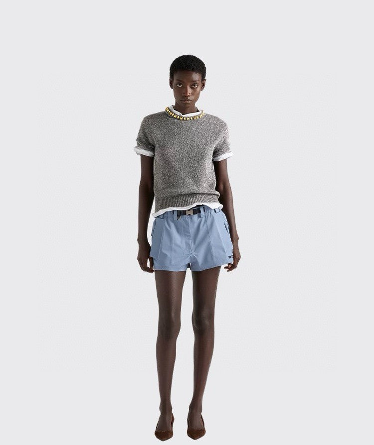 Women's 2026 New Collection Crystal Embellished Crew Neck Cashmere Knitted Short-Sleeve T-shirt