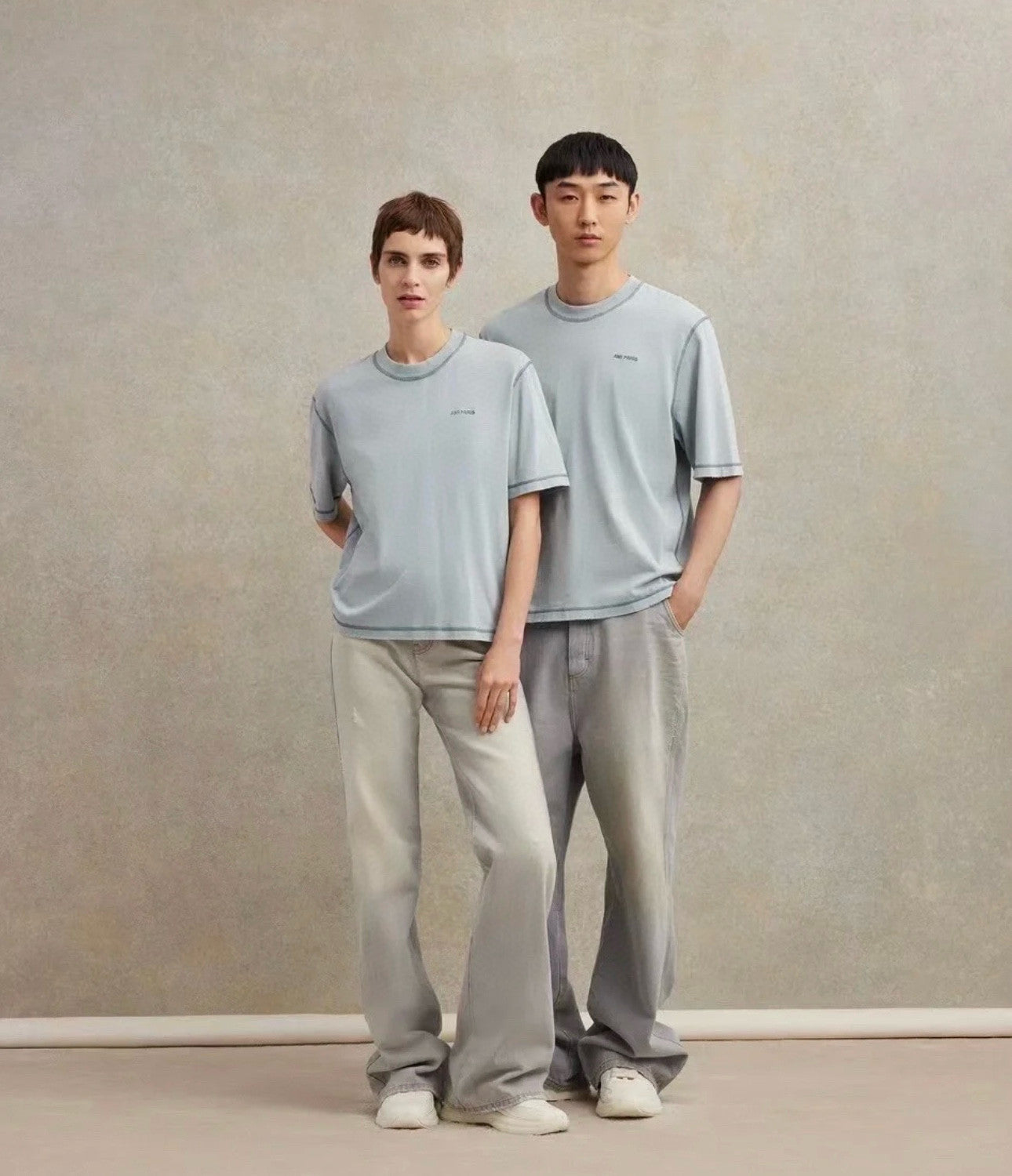 Ami Men's and Women's Summer Letter Embroidery Logo Round Neck Solid Color Short Sleeve T-shirt #98648