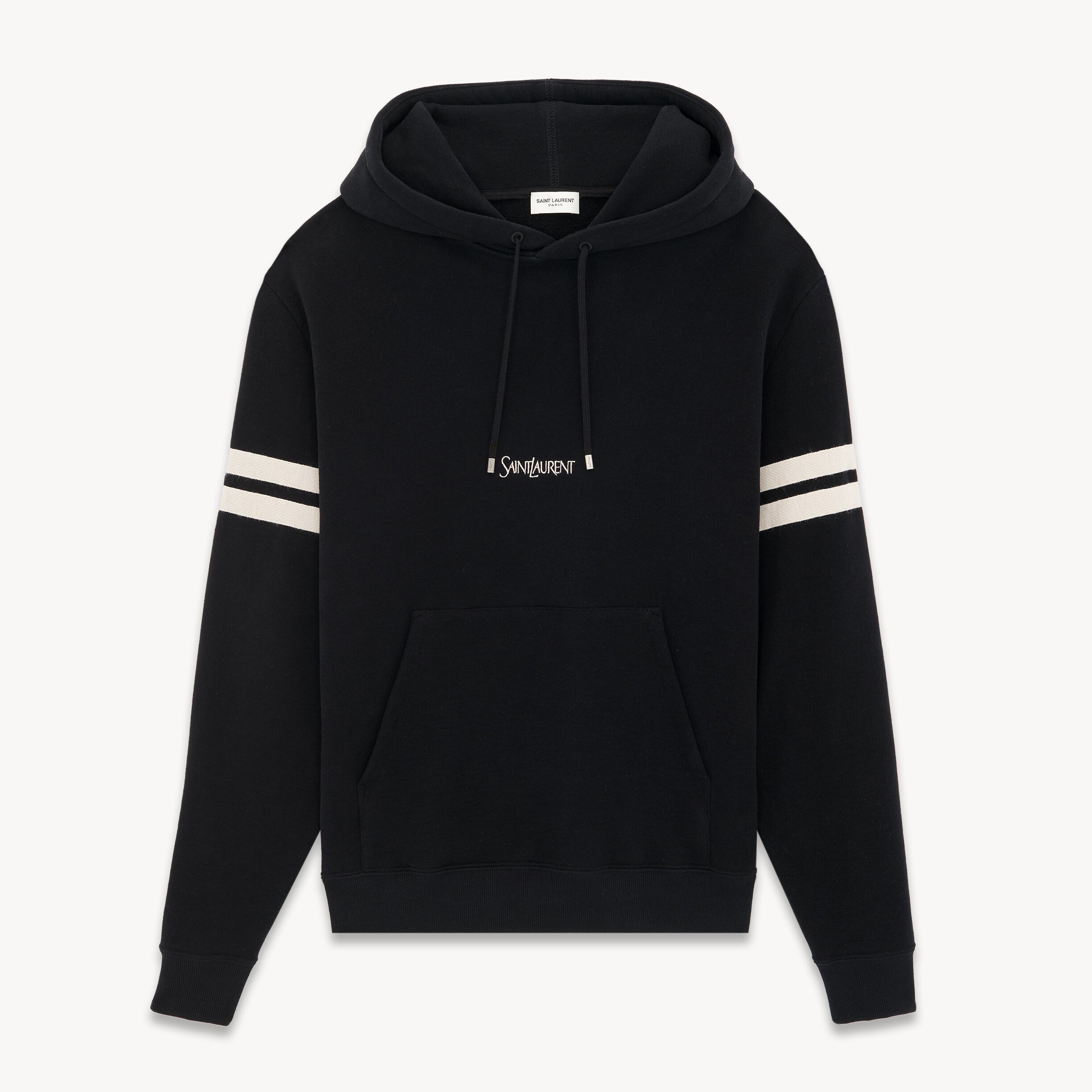 Women's Spring and Autumn Black Striped Hooded Drawstring Long Sleeve Sweatshirt Pullover #72943