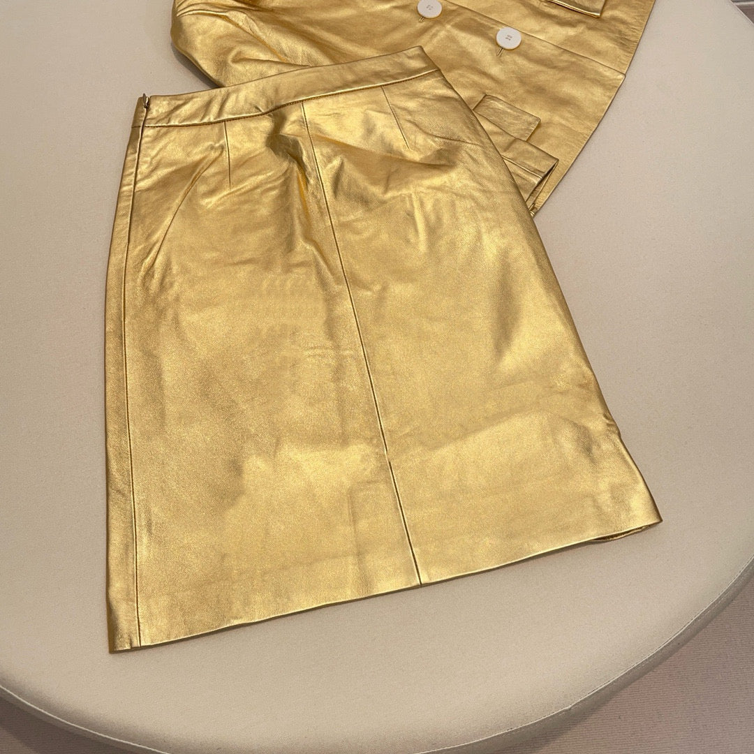 Women's Winter Solid Color Lapel Colorblocking Collar Edge Shiny Short Sheepskin Jacket Casual Half Skirt Ngvp #8149