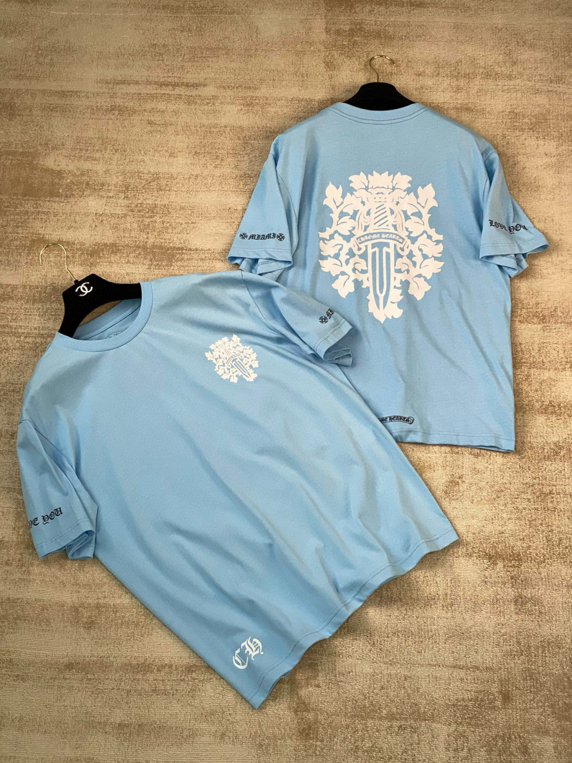 Men's and Women's Summer Blue Cotton Round Neck Loose Fit Short Sleeve T-shirt #98569