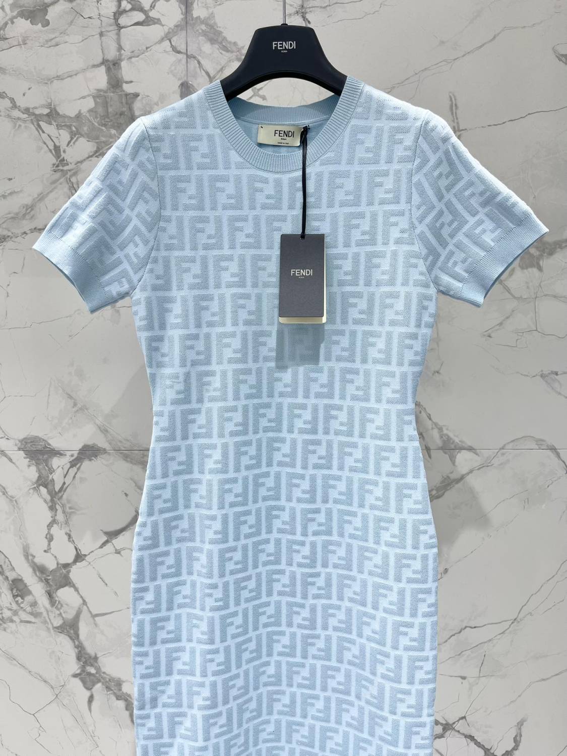 Women's Spring/Summer Solid Color Letter Printed Short Sleeve Round Neck Knit Dresses #72619