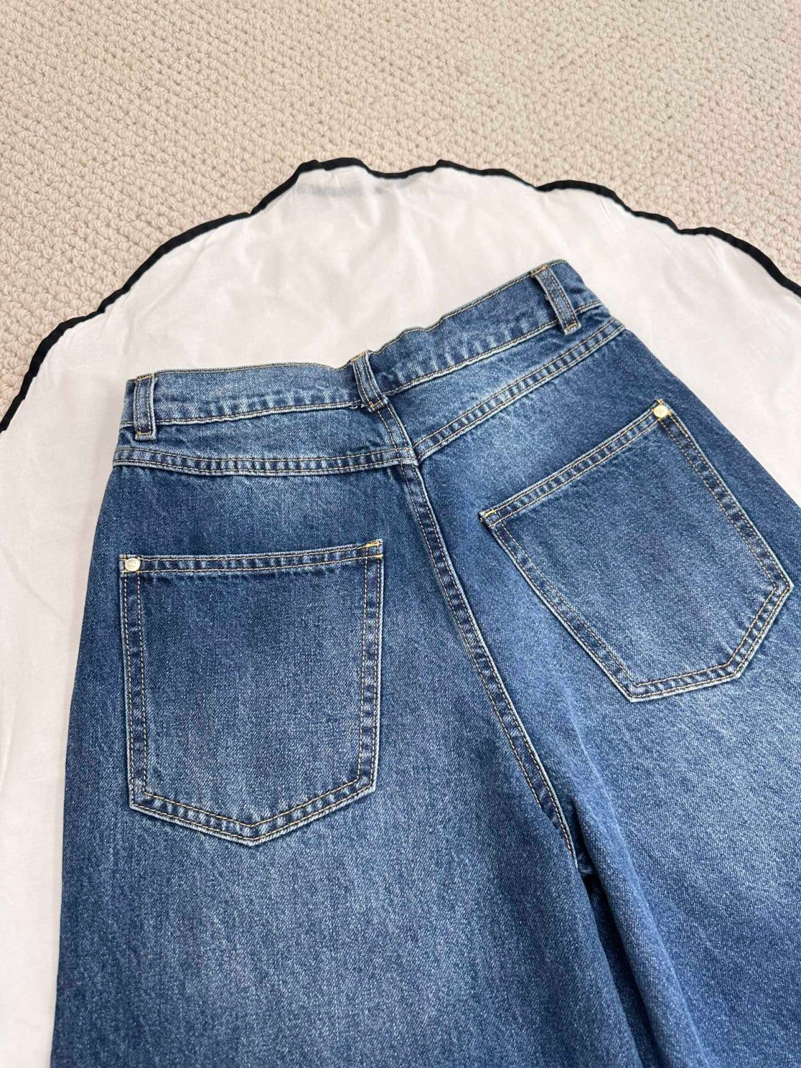 Women's Fall And Winter Blue Mid Waisted Denim Wide Legged Pants #73756