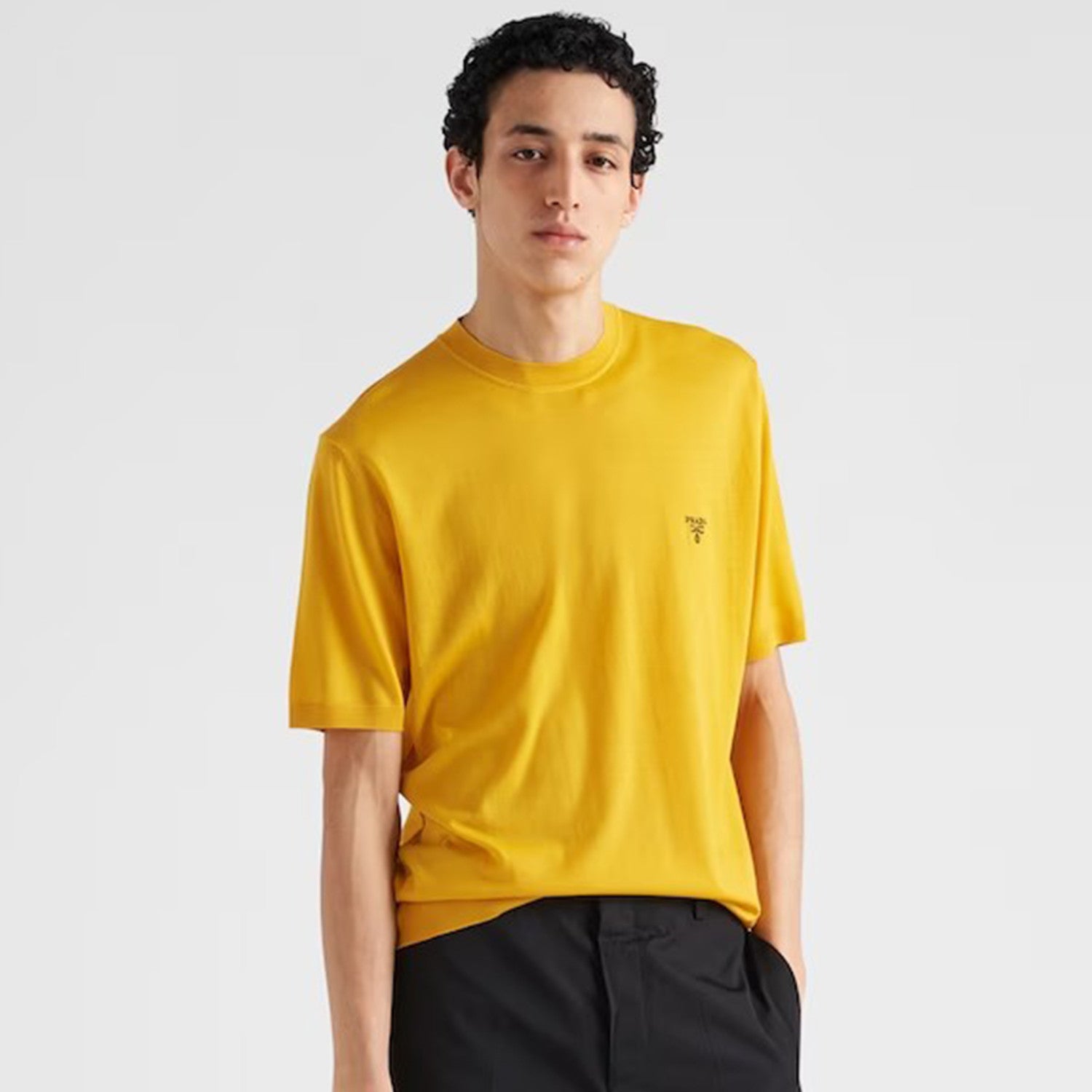 Men's Spring/Summer Solid Color Logo Embroidery Superfine Wool Crew Neck Short Sleeve Sweater #98319