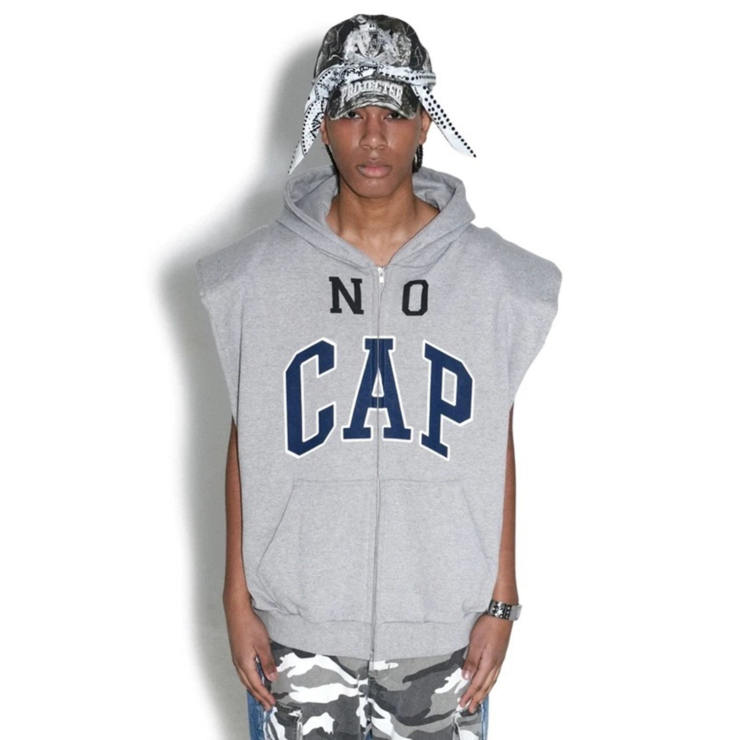 GRAILZ Project G/R Men's Spring/summer Vibe Canvas Silhouette Sleeveless Padded Shoulder Hooded Vest Zip Sweater Waistcoat Hoodie Ngvp #1723