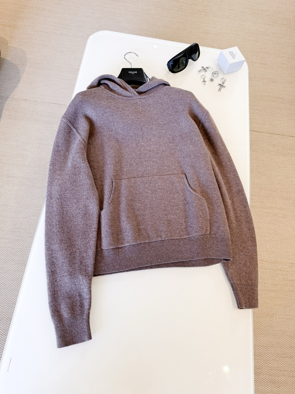 Acne Studios Men's Fall/Winter Logo-Printed Casual Blend Hooded Sweatshirt Knit Sweater Walnut Brown Fashionable Casual Pullover Hoodie #82197A