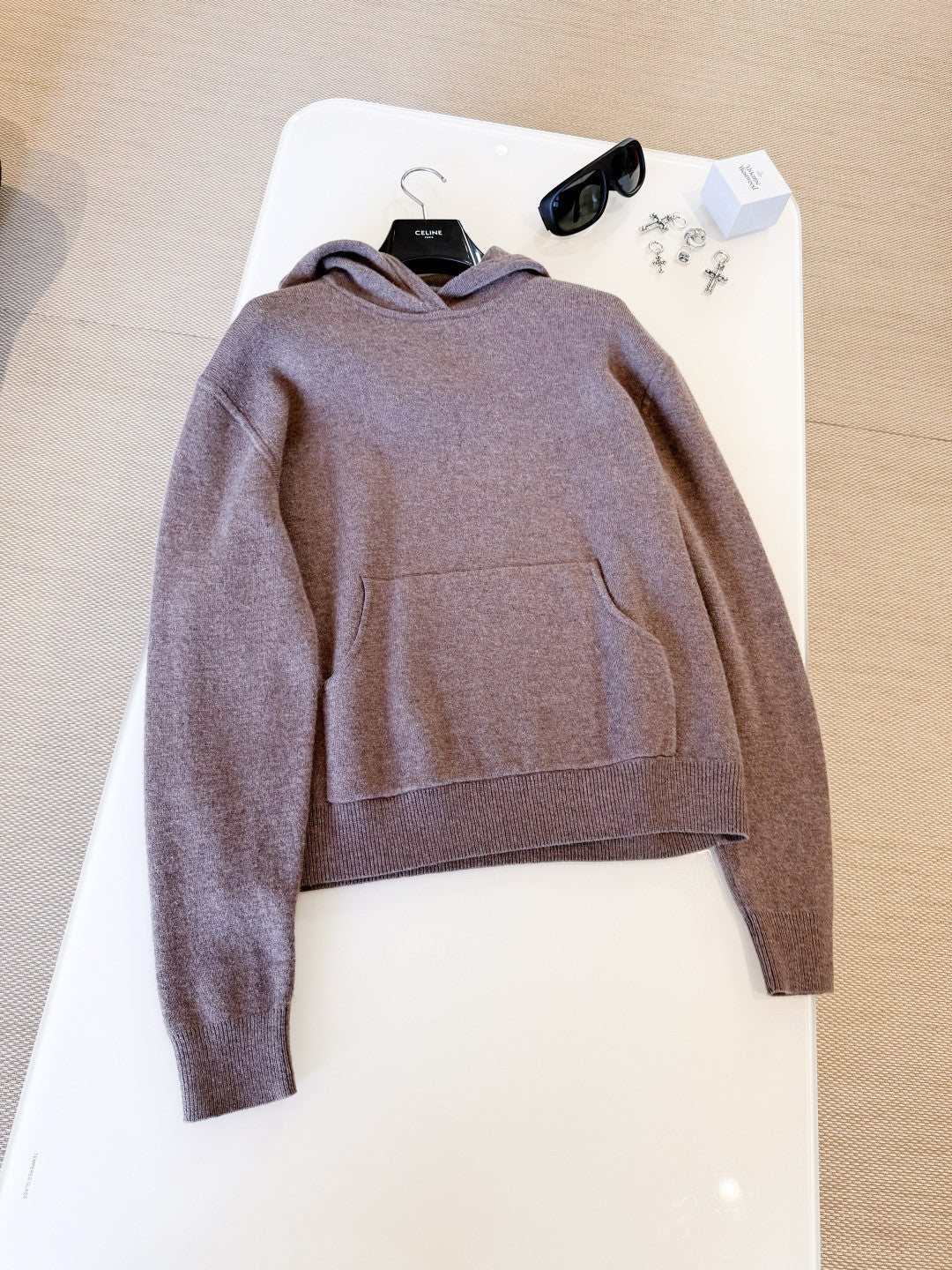 Acne Studios Men's Fall/Winter Logo-Printed Casual Blend Hooded Sweatshirt Knit Sweater Walnut Brown Fashionable Casual Pullover Hoodie #82197A