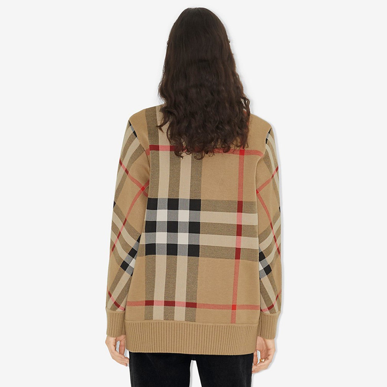 Women's Plaid Blended V-neck Jacquard Knitted Cardigan Button Fashion Casual Sweater #71422