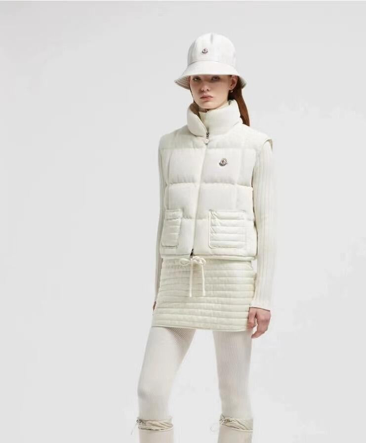 Women's Autumn and Winter Solid Color Embroidery Logo Zipper Drawstring Hem Puffer Down Vest Jacket #73235