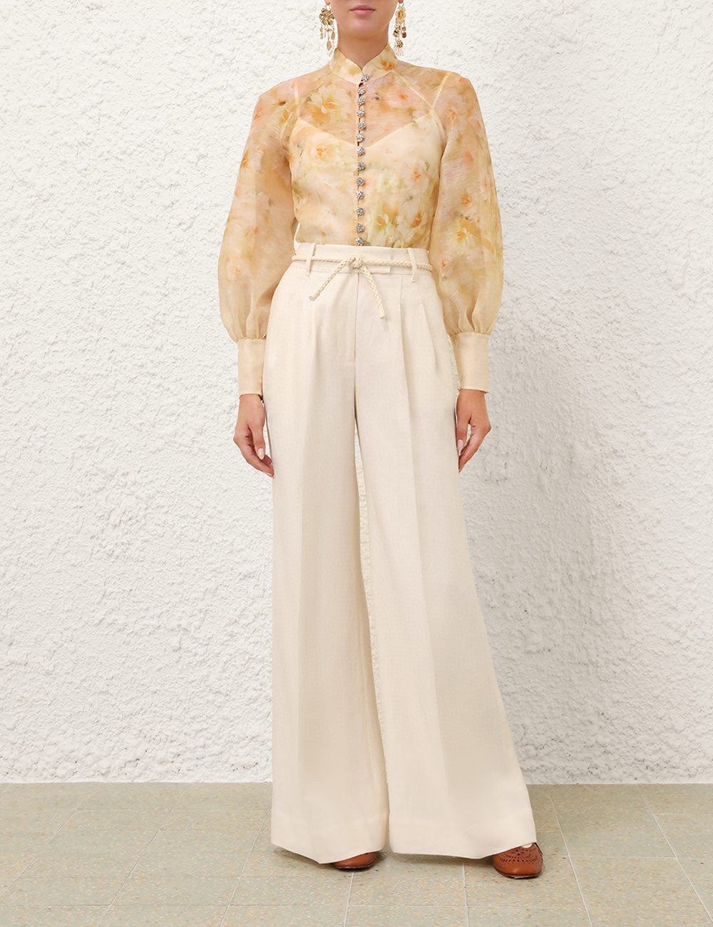 Women's Spring And Summer Yellow Floral Print Single Breasted Long Sleeve Shirt #75154