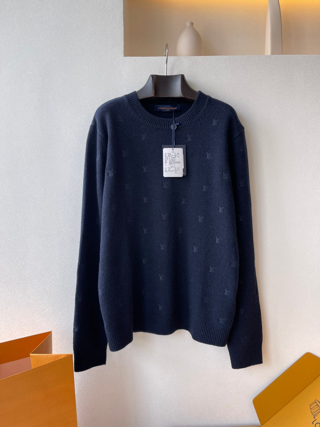 Men's Spring and Autumn Solid Color Embroidery Logo Printed Crew Neck Knit Wool Sweater #73953