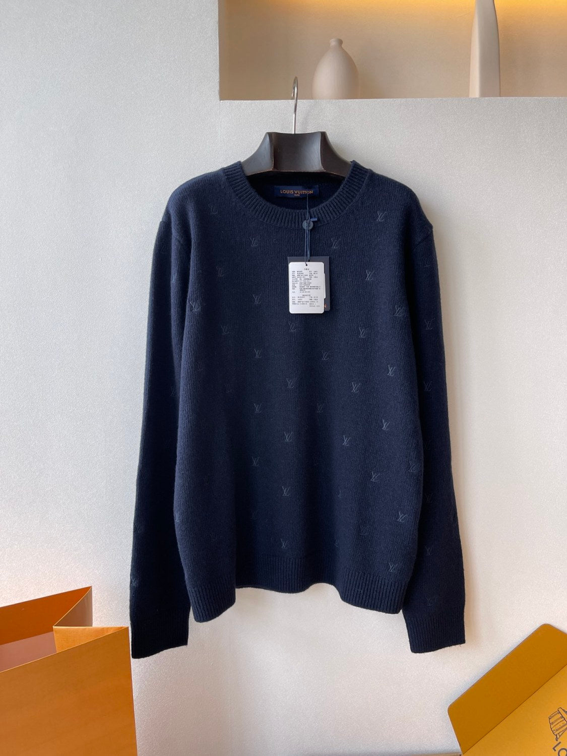 Men's Spring and Autumn Solid Color Embroidery Logo Printed Crew Neck Knit Wool Sweater #73953