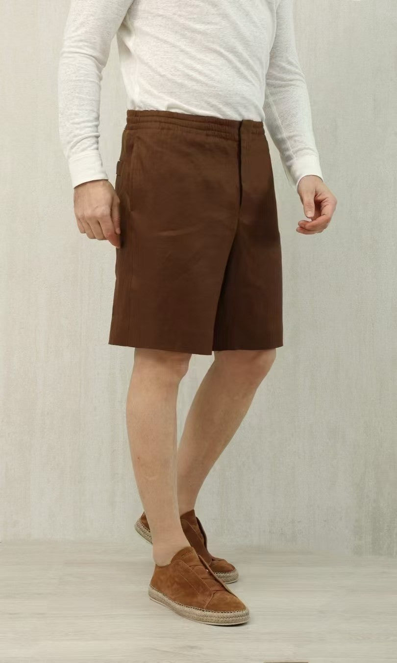 Men's Summer Mid Waist Straight Solid Color Linen Casual Shorts Ngvp #1234