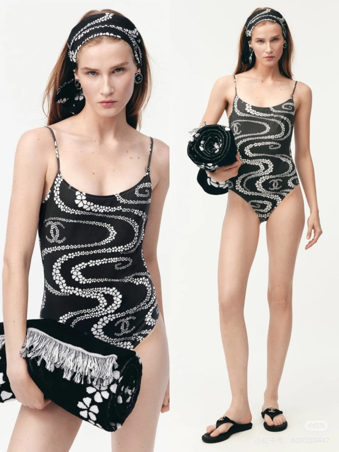 Women's Summer Black and White Printed Stretch Plain Knit One-Piece Swimsuit #77253
