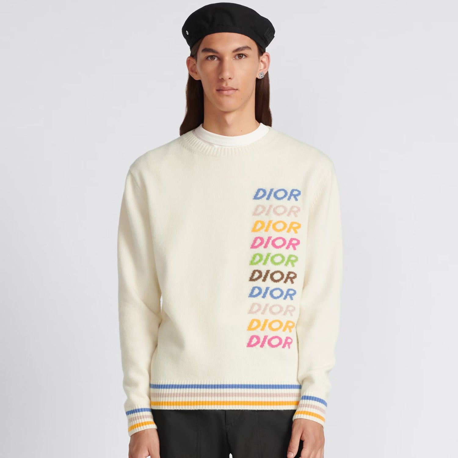 Men's Spring & Autumn Colorful Logo Letter Embroidery Crew Neck Cashmere Sweater Pullover #97942