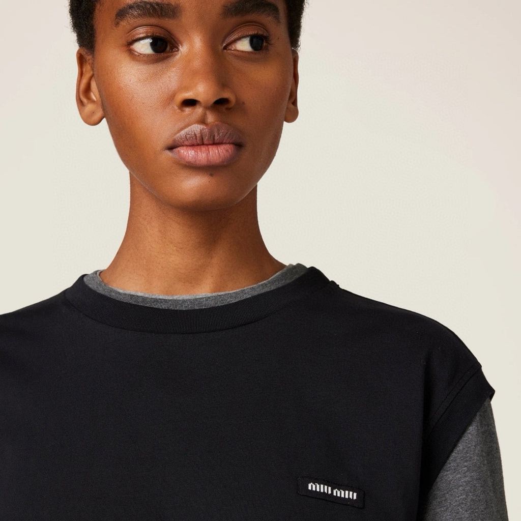 Women's Summer Clashing Color Embroidery Letter Logo Round Neck 3 Piece Layered T-Shirt Set  #74498