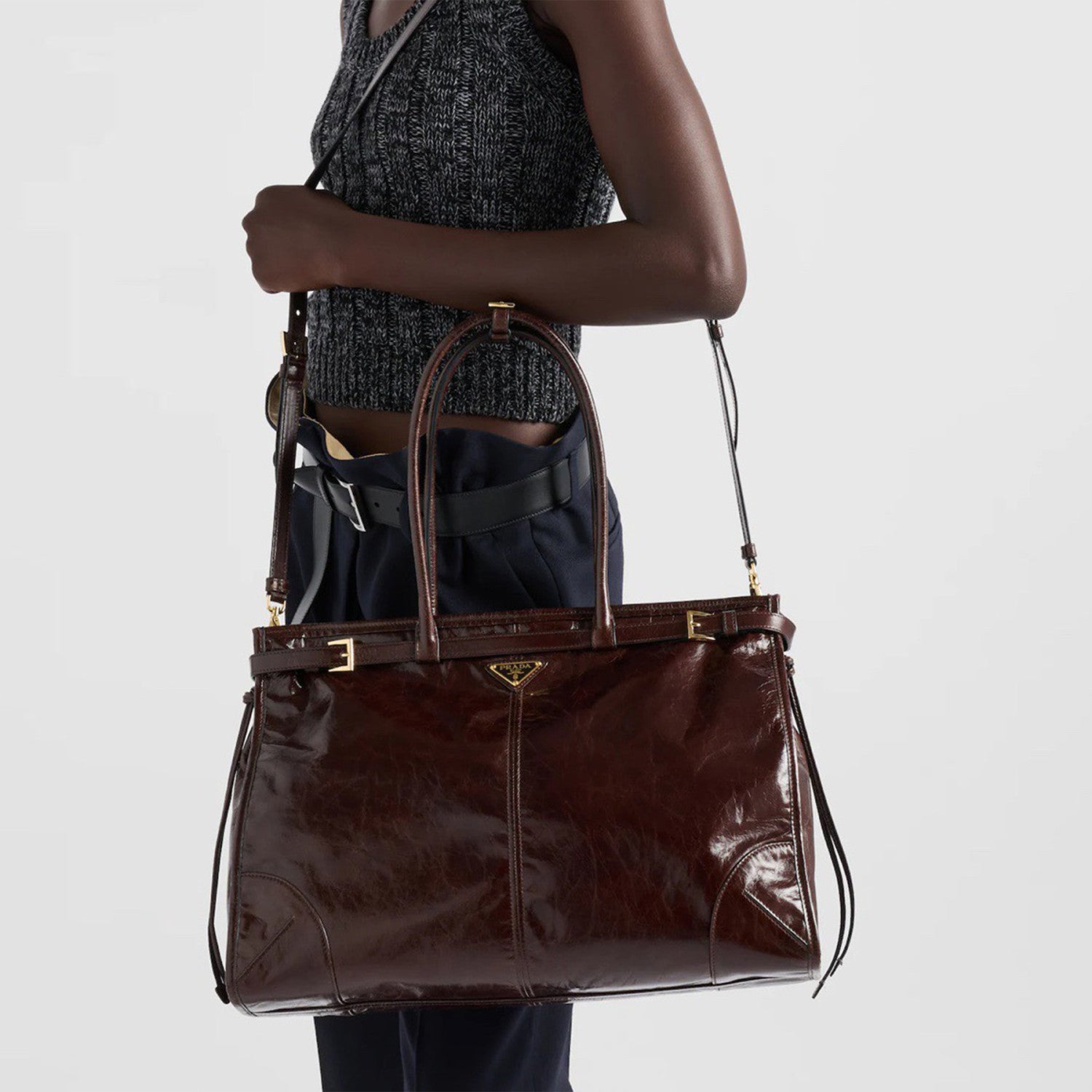 (42CM) LusGolf Oiled Leather 1BA439 Extra Large Portable Crossbody Bags Shoulder Bag Handbag #194092