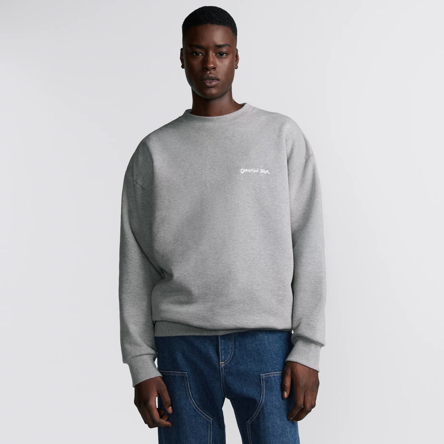 Men's Spring and Autumn Gray Embroidered Letter Logo Round Neck Cotton Long Sleeve Sweatshirt Pullover #72898