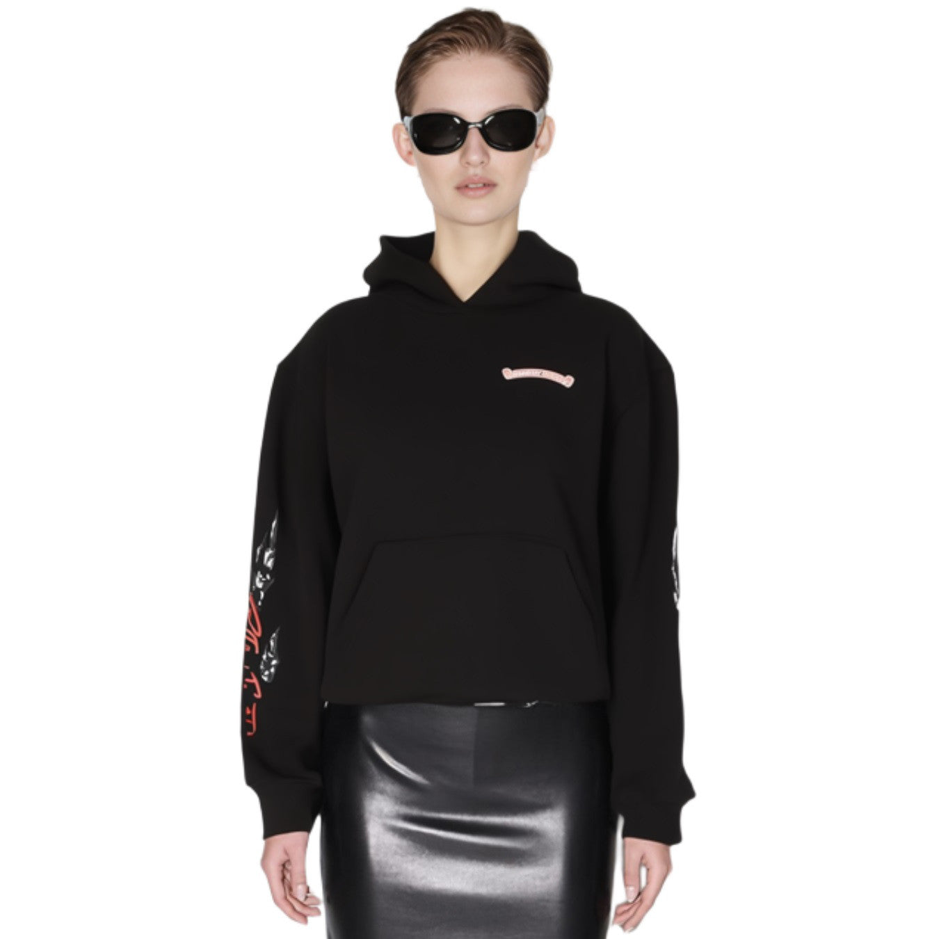 Men's Spring and Autumn Black Logo Printed Long Sleeve Hooded Sweatshirt Pullover #72484