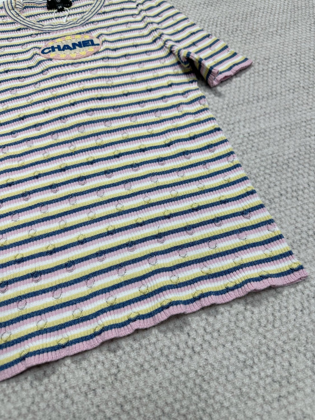 Women's Spring/Summer Letter Printed Striped Round Neck Short Sleeve Knit Sweater T-Shirt #75782