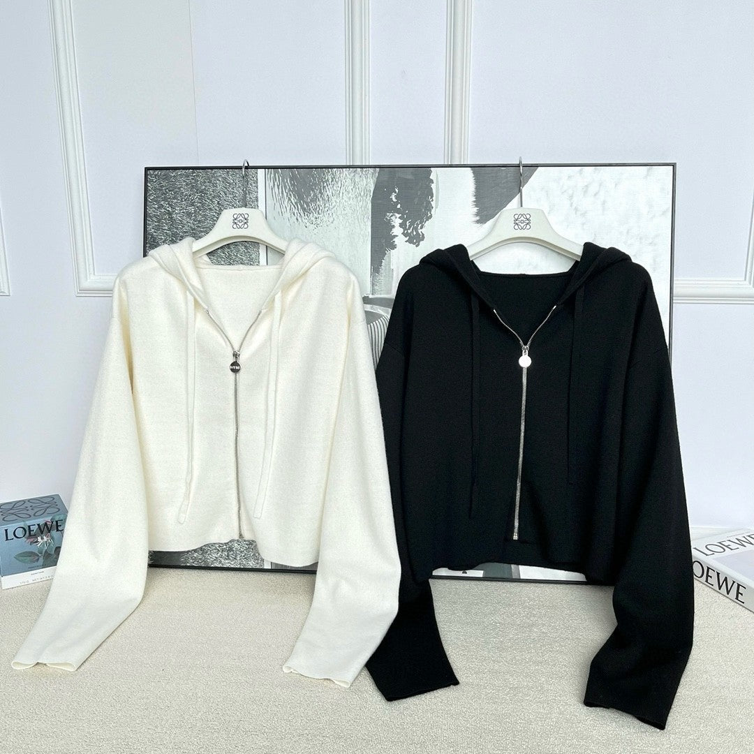 Women's Spring and Autumn Solid Color Hooded Drawstring Zipper Sweatshirt Jacket #72679