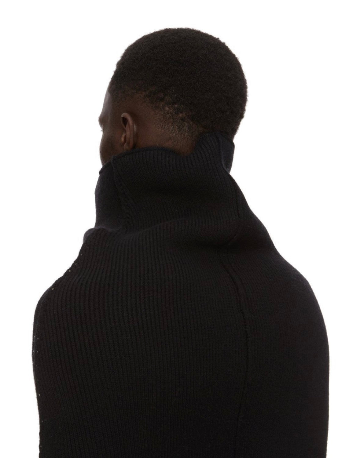 Rick Owens Men's High Neck Letters Jacquard Knit Large Silhouette Casual Long Sleeve Black Sweater For Fall And Winter Ngvp #9431
