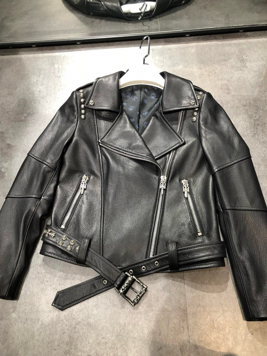 Women's Autumn and Winter Solid Color Slant Zipper Sheepskin Long Sleeve Lapel Biker Jacket #98463