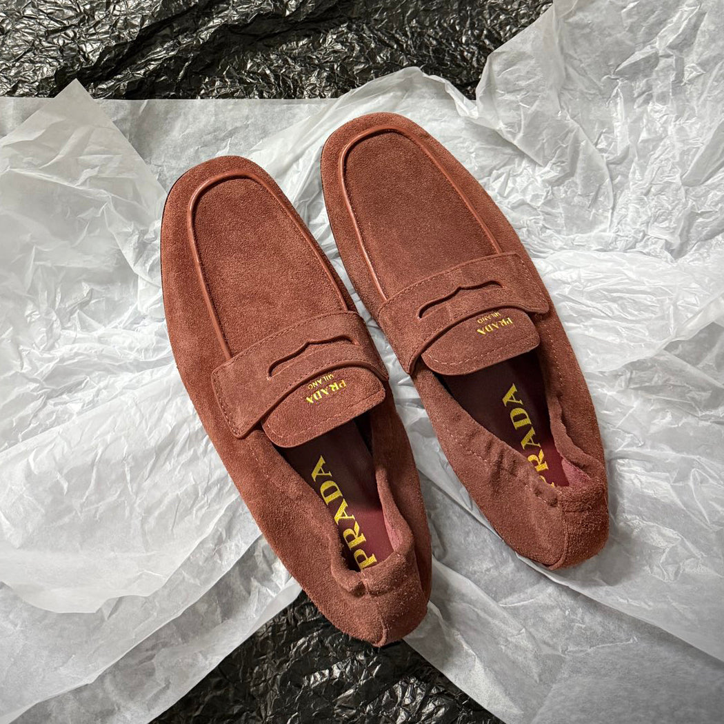 PR Women's Solid Color Round Toe Slip-On Shiny Oiled Leather and Suede Casual Loafers Shoes #77758