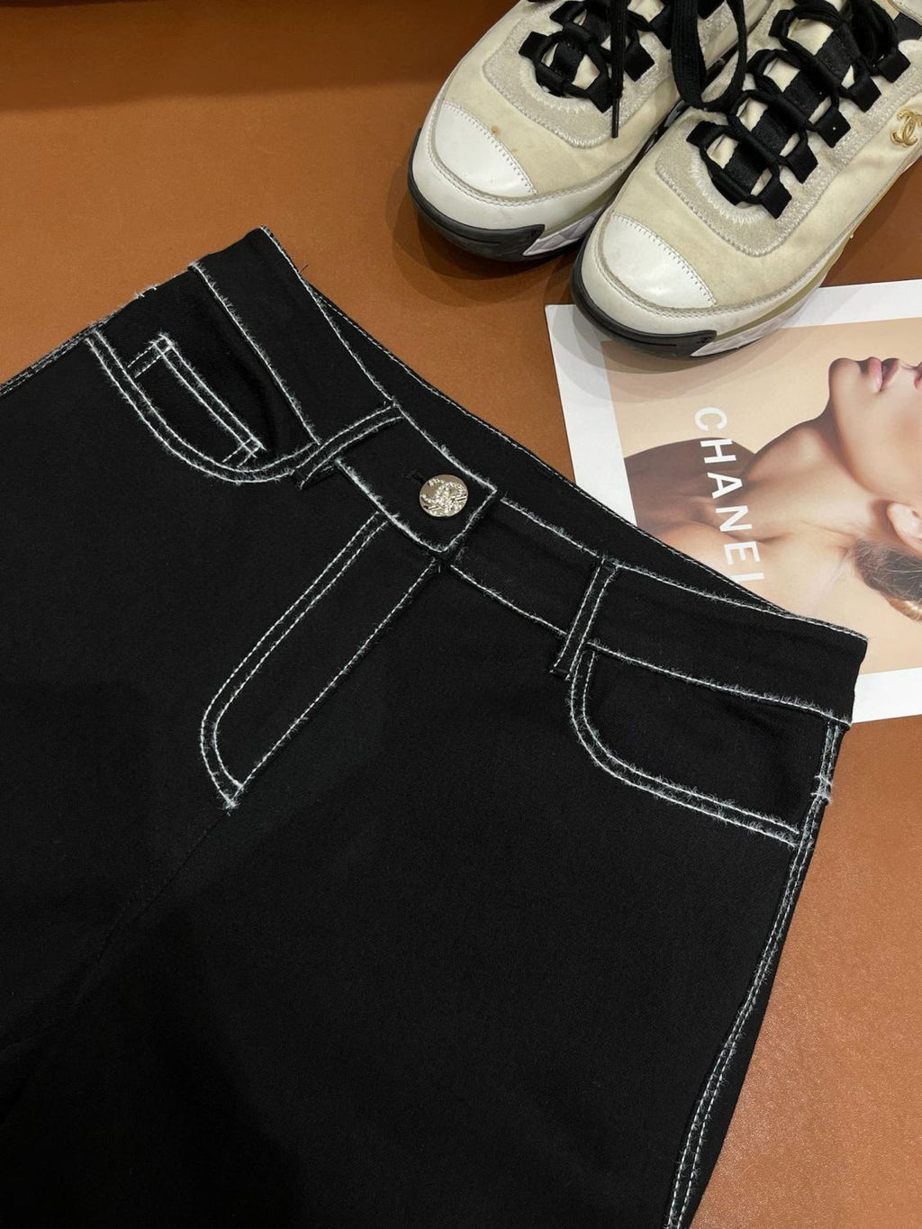 Women's Autumn and Winter Solid Color White Line Casual Jeans Pants #74131