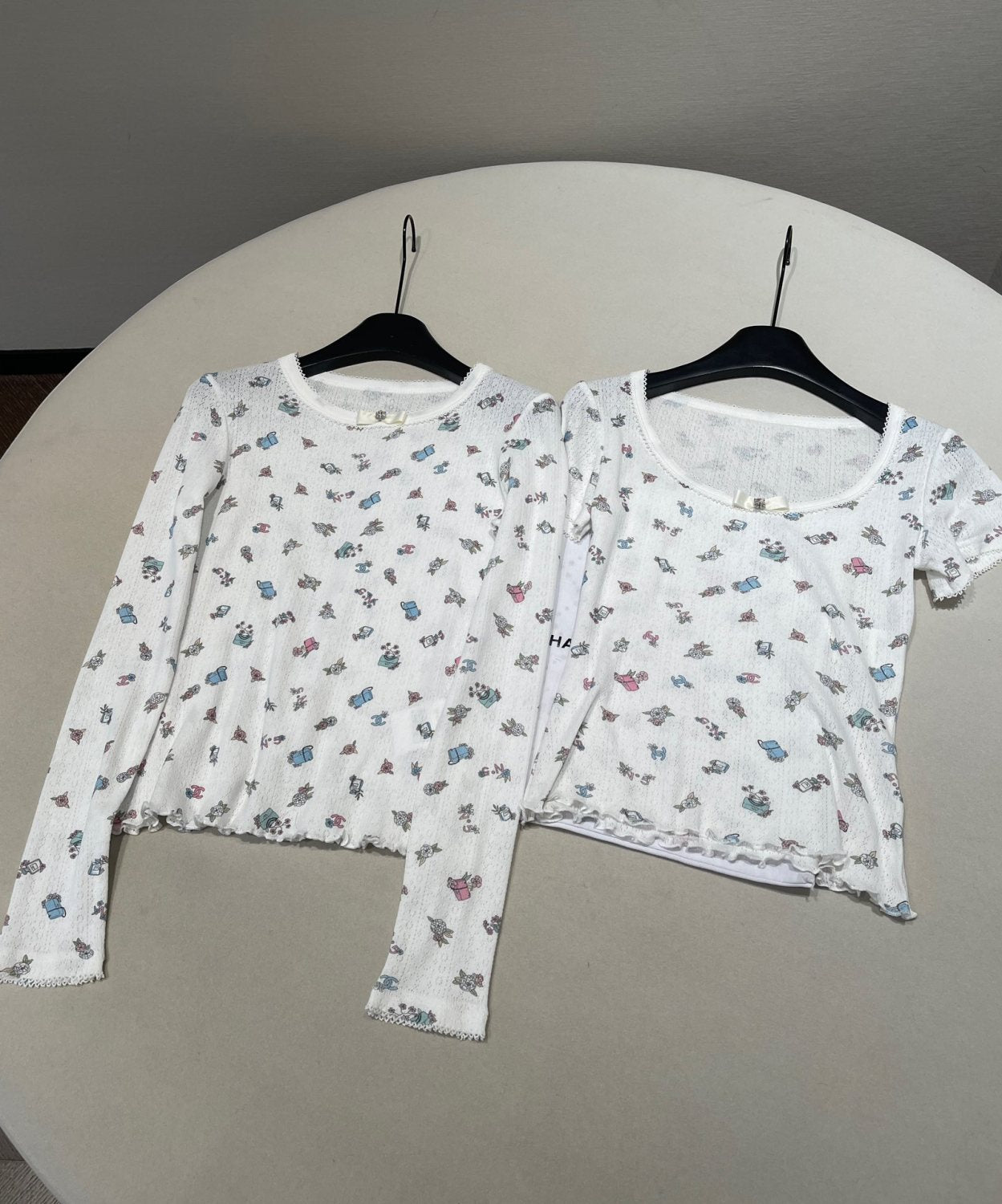 Women's Summer Floral Pattern Printing Solid Color Round Neck Short Sleeve T-Shirt Long Sleeve T-Shirt Two Piece Set #75783