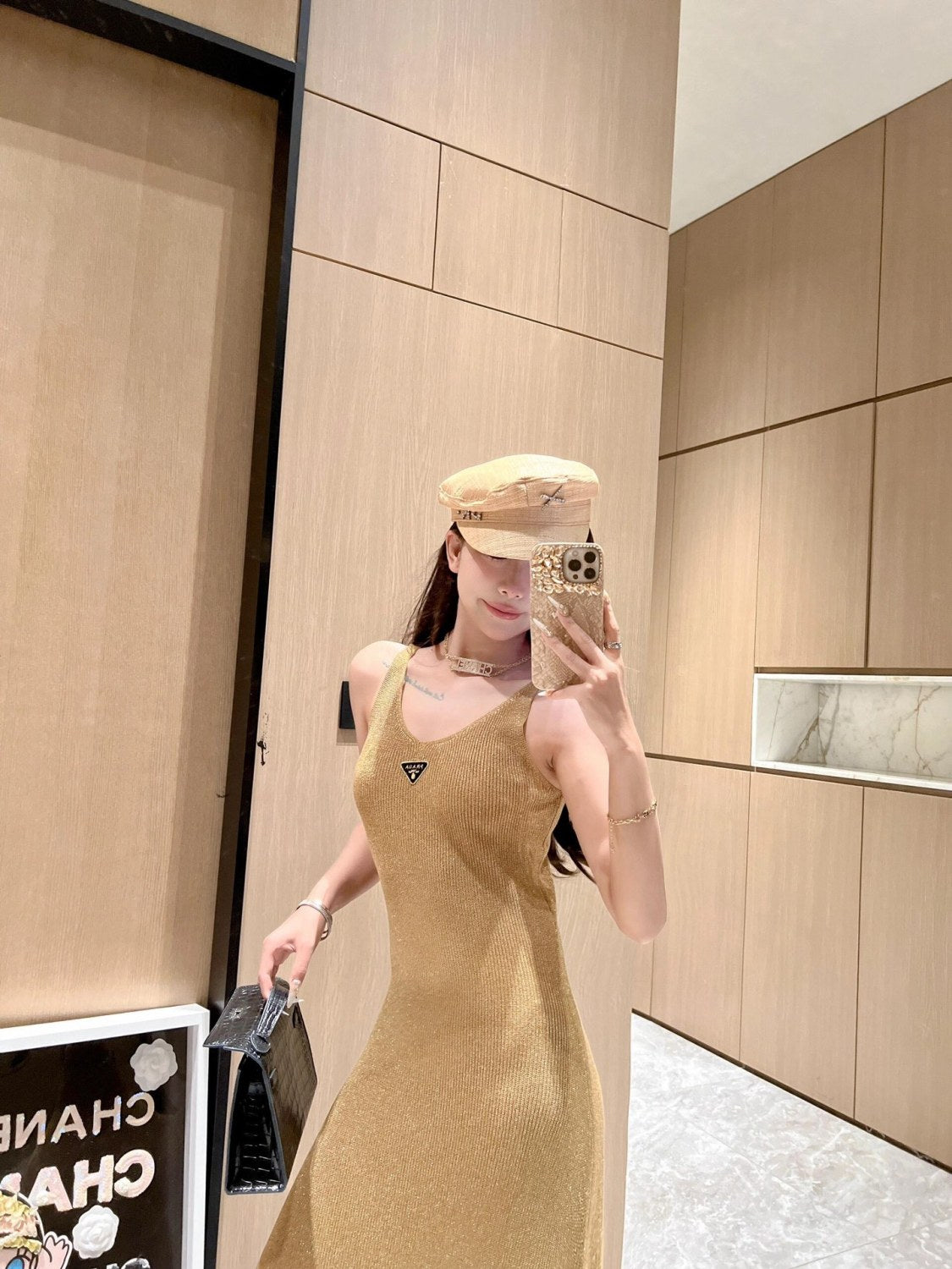 Women's Summer Gilt V-Neck Knit Halter Long Dresses #72456