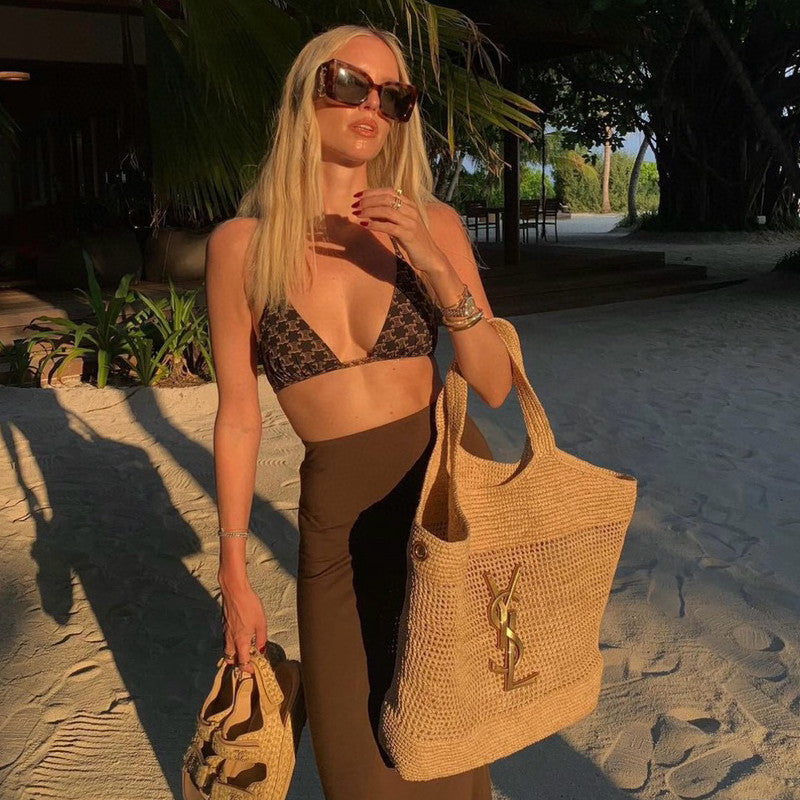 Women's Summer Plain Knit Triangle Bra Bikini Swimsuit Set Suit #72285