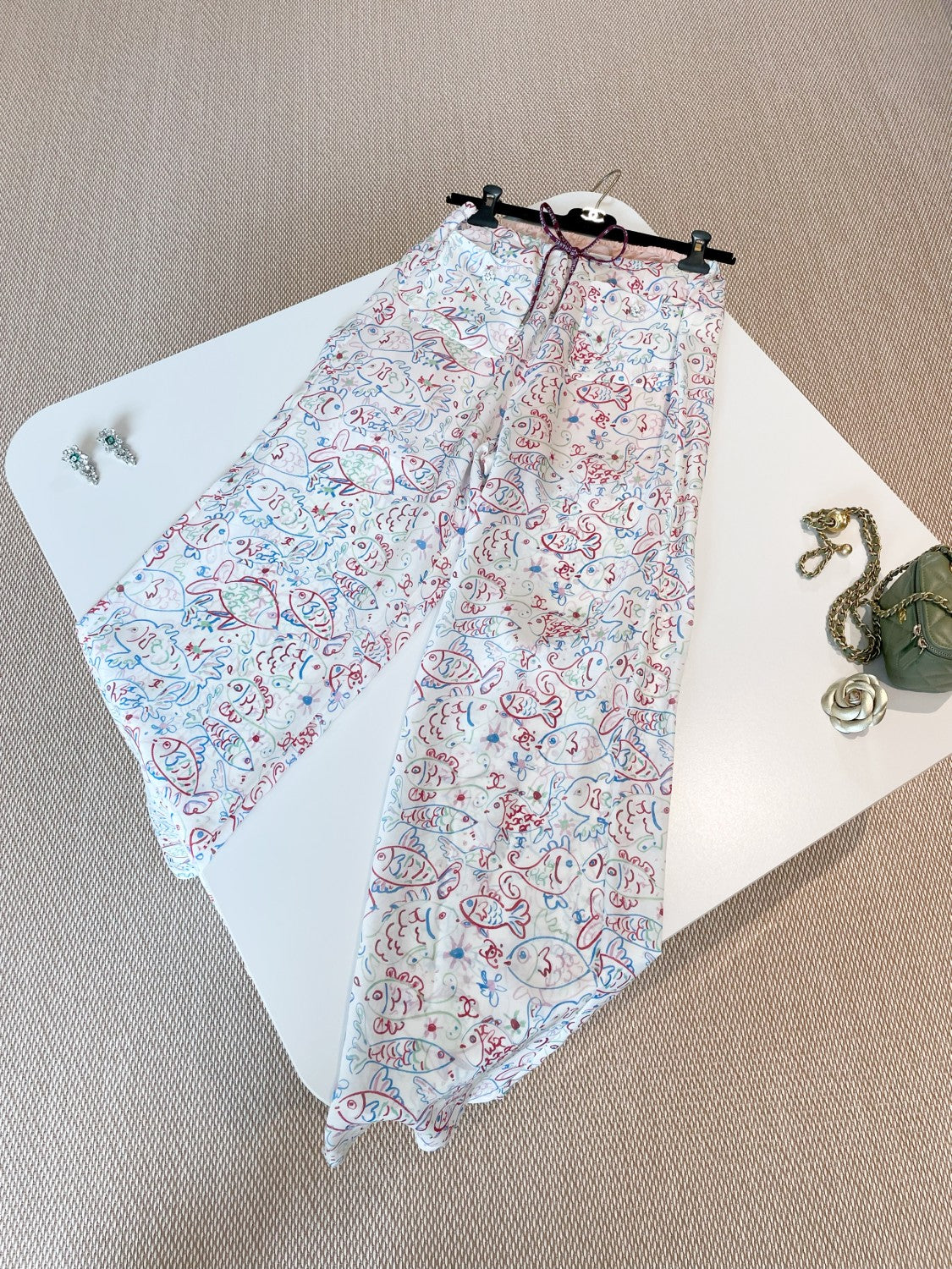 Women's Summer Colorful Fish Print Two Piece Silk Casual Pants #75883