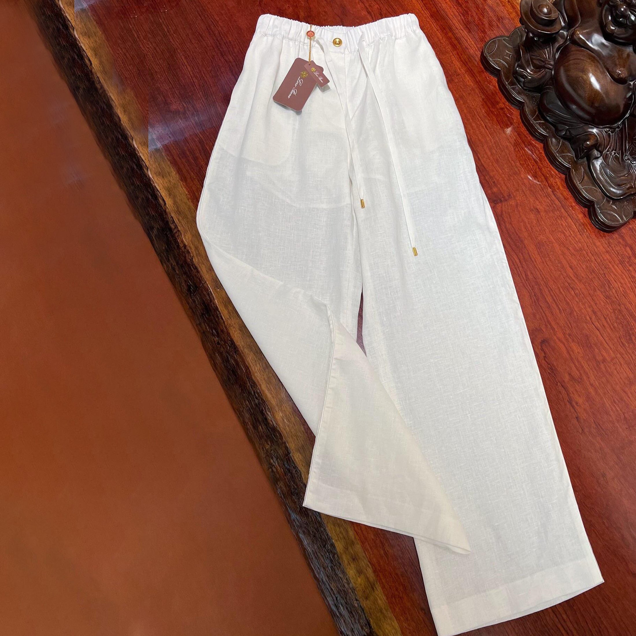 Women's Spring And Summer Straight Linen Pants Fashion Casual Straight Wide Leg Comfortable Drawstring Trousers Ngvp #1613