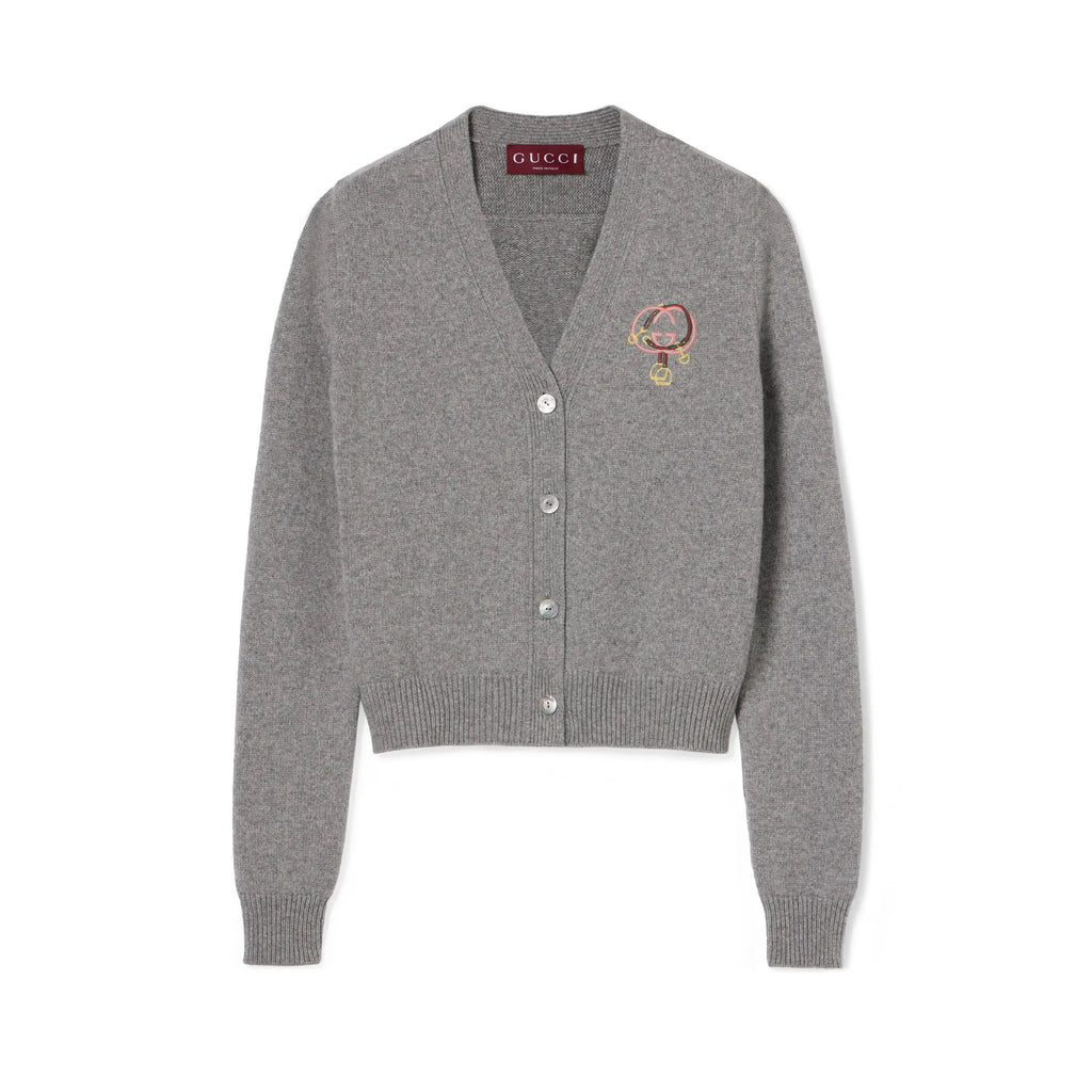 Women's Fall/Winter Chinese New Year Collection Embroidered Blend Cardigan V-Neck Single-Breasted Button-Down Gray Cardigan #194102