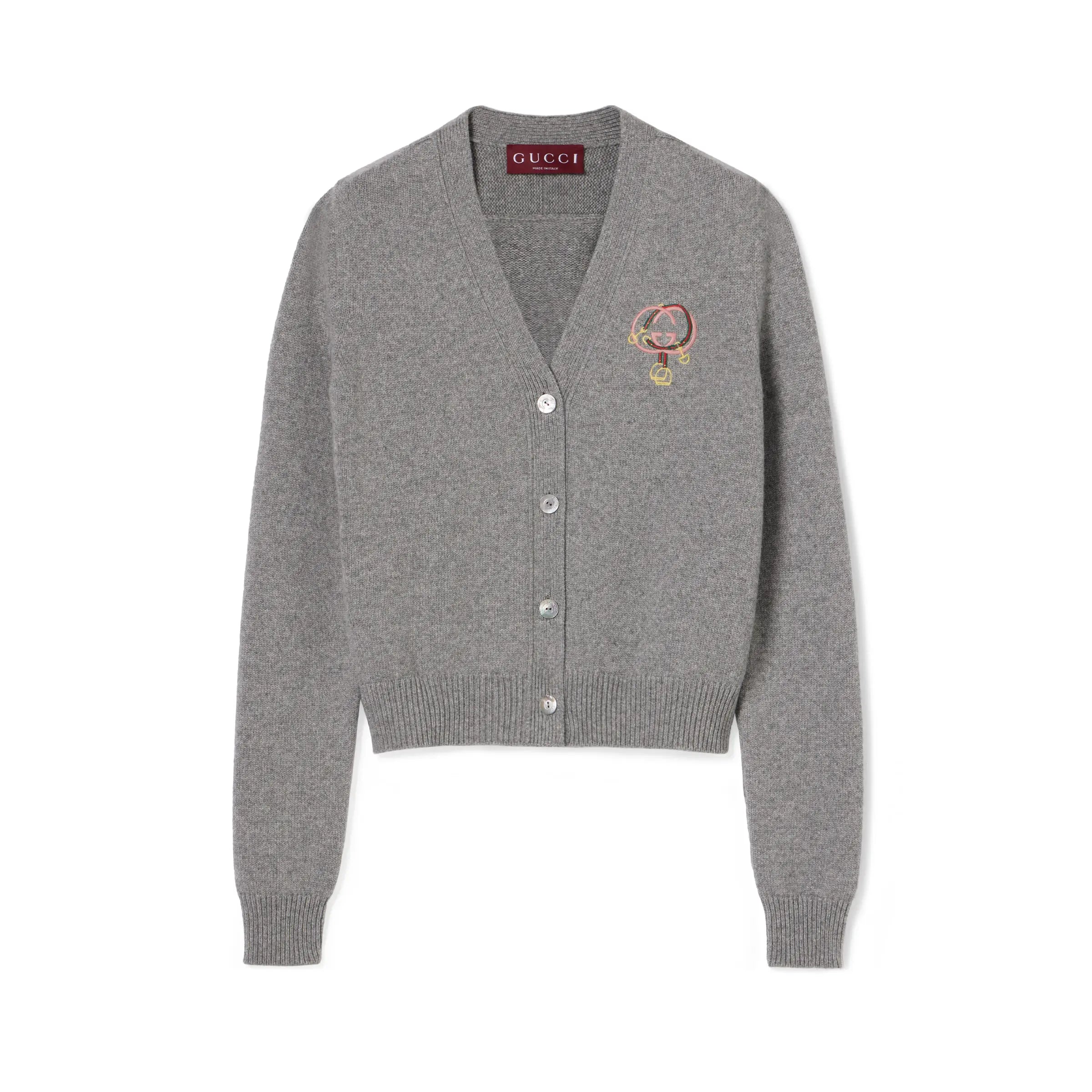 Women's Fall/Winter Chinese New Year Collection Embroidered Blend Cardigan V-Neck Single-Breasted Button-Down Gray Cardigan #194102