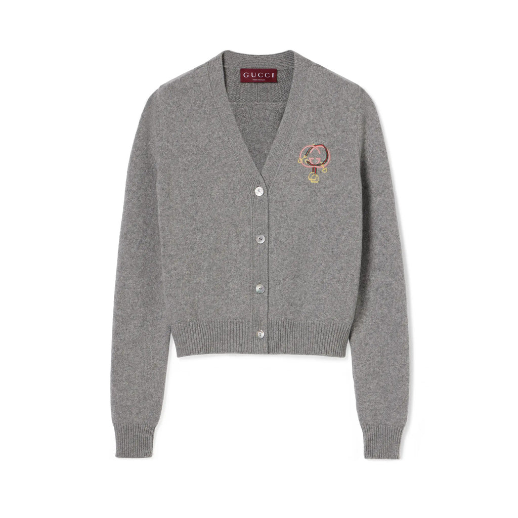 Women's Fall/Winter Chinese New Year Collection Embroidered Blend Cardigan V-Neck Single-Breasted Button-Down Gray Cardigan #194102