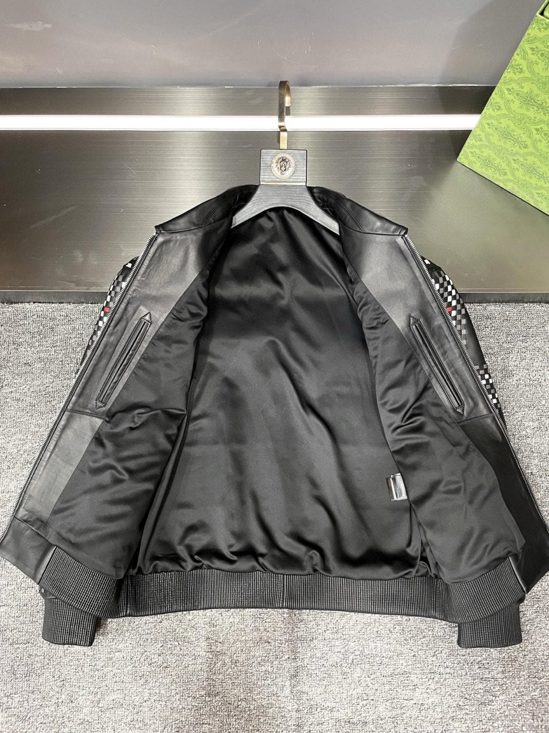 2025 New Arrival Men's Classic British Check Lambskin Leather Jacket #83126A