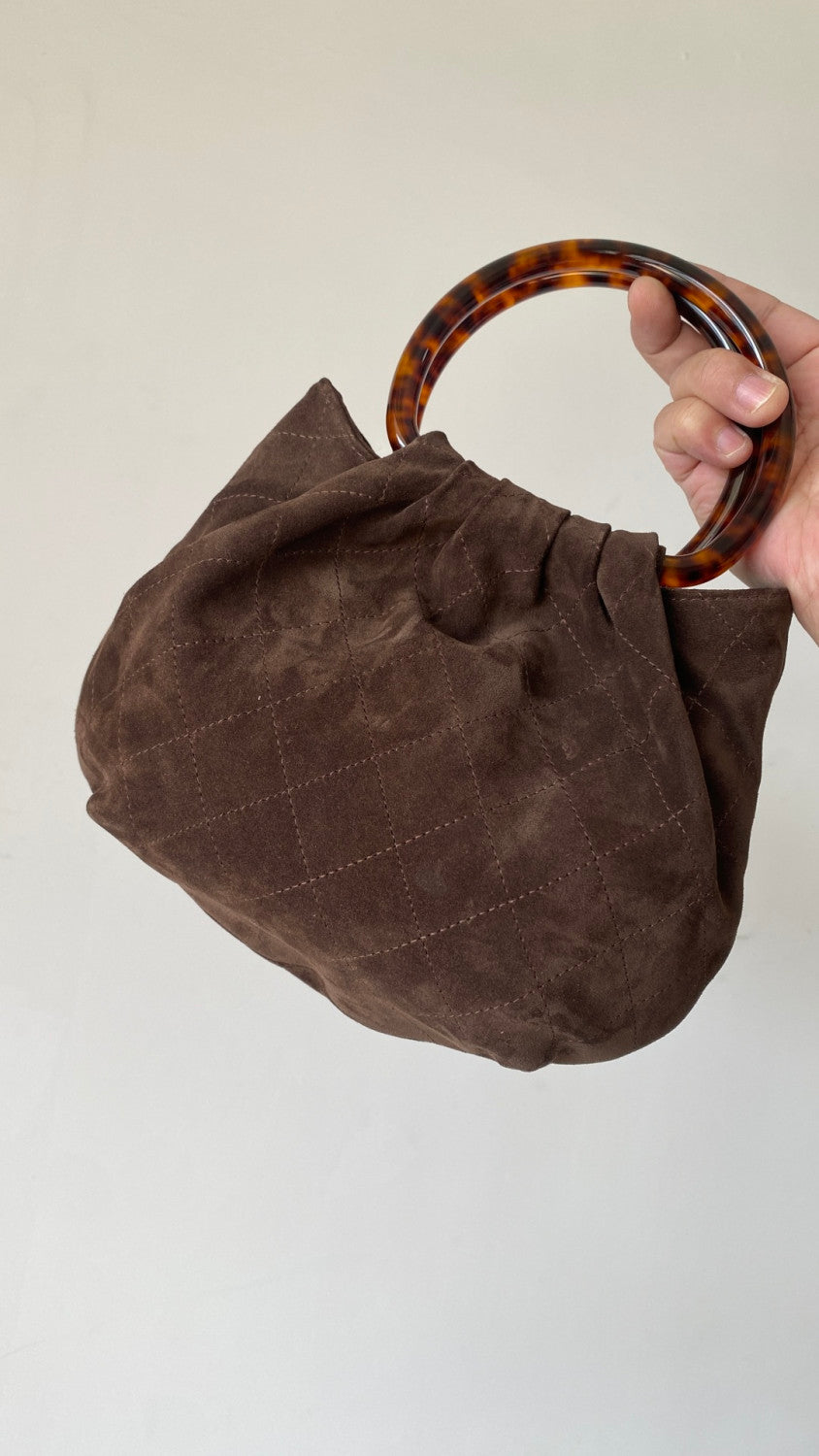 26C Women's Tortoiseshell Acrylic Handbag with Gold Metallic Ingot Design and Suede Finish #83224A