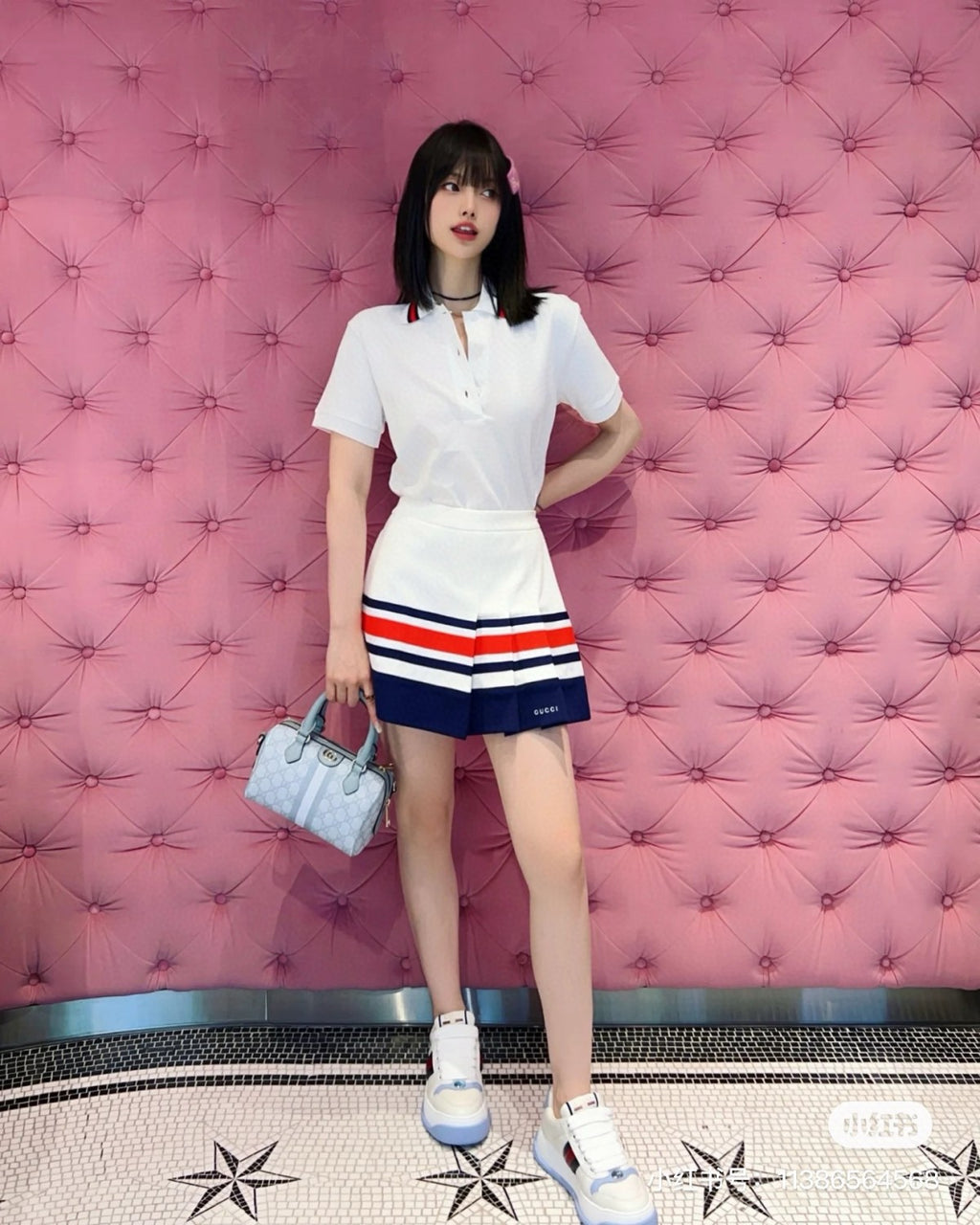 Women's Spring And Summer Fashion Casual Logo Embroidery Red And Blue Stripes College Style Zipper Pleated Skirt Pants Shorts #71374