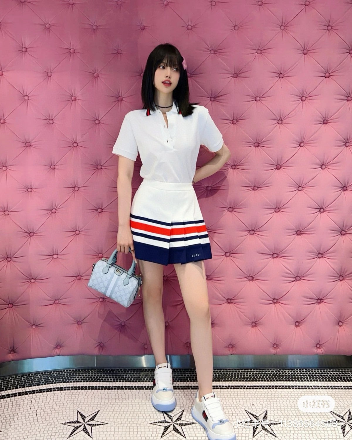 Women's Spring And Summer Fashion Casual Logo Embroidery Red And Blue Stripes College Style Zipper Pleated Skirt Pants Shorts #71374