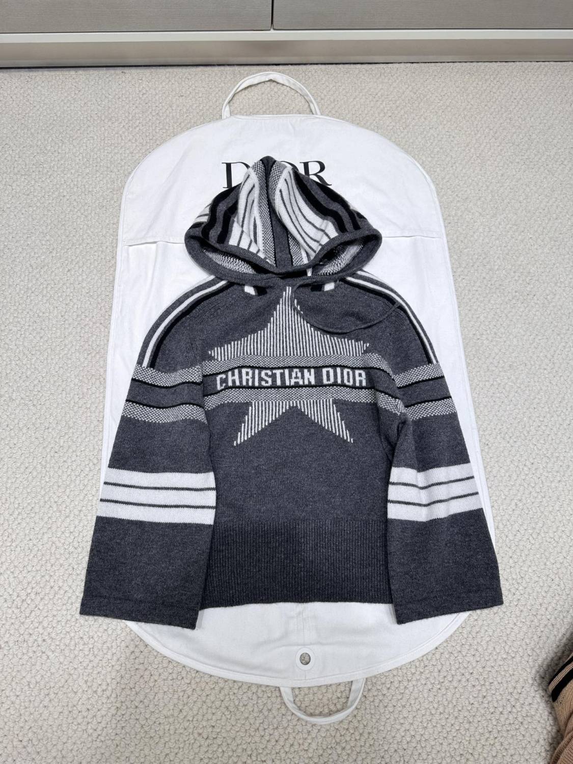 Women's Spring and Autumn Letter Printed Drawstring Hooded Seven Sleeve Cashmere Sweater #73847