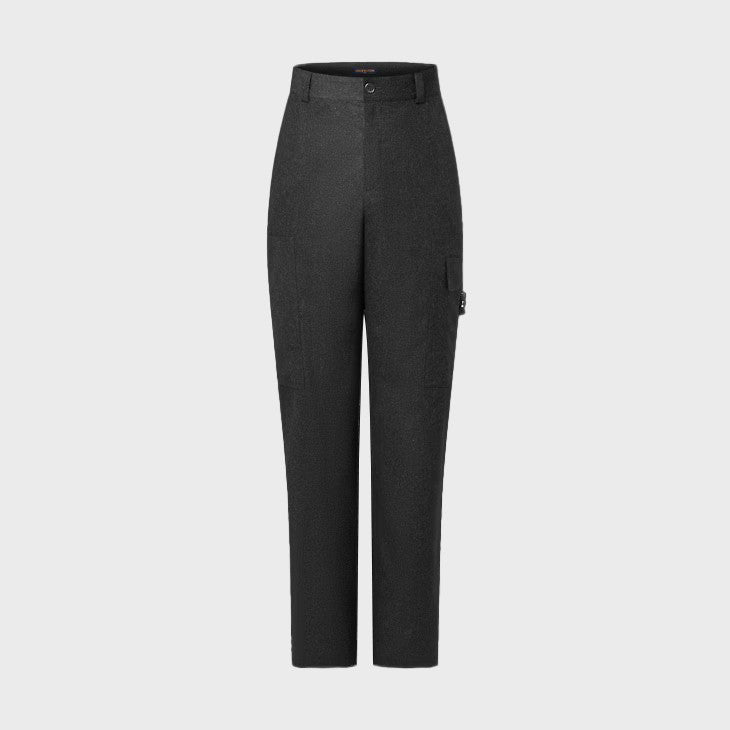 Men's Solid Color Mid Waist Side Pocket Straight Fitting Wool Workwear Pants #98294